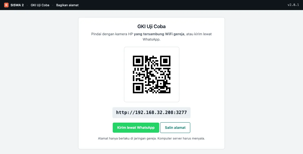 Halaman bagikan alamat dengan QR